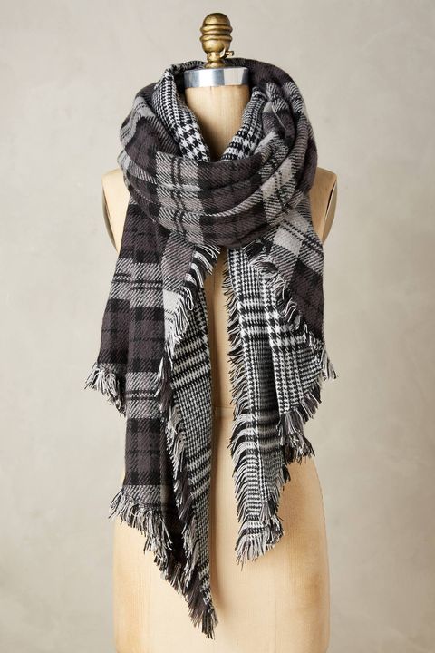 anthropologie quarter black and white plaid scarf
