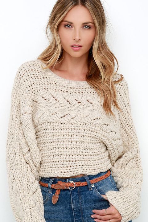 chunky, beige cable knit cropped sweater by LuLu*s