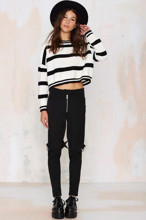 black and ivory striped, slouched crop sweater by Nasty Gal