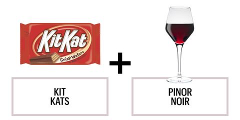 <p>Kit Kats pair well with this red wine because it isn't too overpowering, says Mekis. You want something that's a little complex—smoky or spicy.</p><p><strong>Recommended wine:</strong> Vincent Girardin Les Champans Pinot Noir 2011</p>