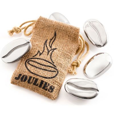 <p>Love hot coffee, but hate how quickly it starts to cool down once poured? Coffee Joulies just might be the solution. Made from 85 percent recycled stainless steel, these little beans have a material inside the steel shell that, though solid at cooler temperatures, begins to melt as soon as they hit hot coffee, quickly cooling it to a quaffable temperature — once your beverage reaches the perfect drinking temperature (the Coffee Joulies crew estimates that at around 140 degrees F), the liquid interior begins to solidify once again, keeping the temperature stable and your drink warm enough to enjoy for a longer-than-usual period of time.</p>
<p><a href="http://www.joulies.com/" target="_blank">joulies.com</a></p>