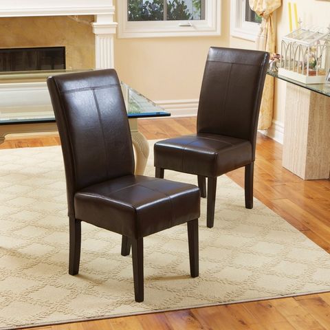 overstock Christopher Knight Home T stitch Chocolate Brown Leather Dining Chairs