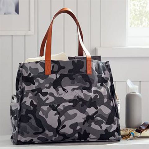 black and gray diaper bag