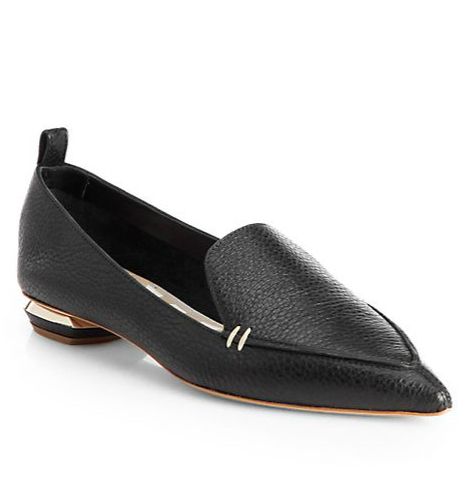 nicholas kirkwood pointed toe pebbled leather loafer in black