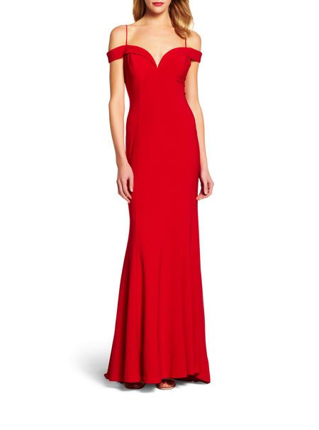 adrianna papell off the shoulder jersey mermaid gown in red