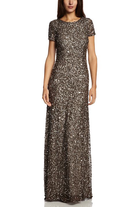 adrianna papell short sleeve sequin beaded gown