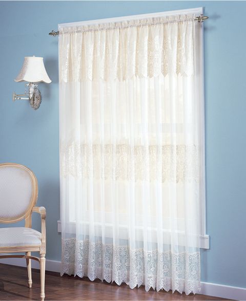 Classic Sheer Lace Curtains Window, Lace Curtain Panels With Attached Valance