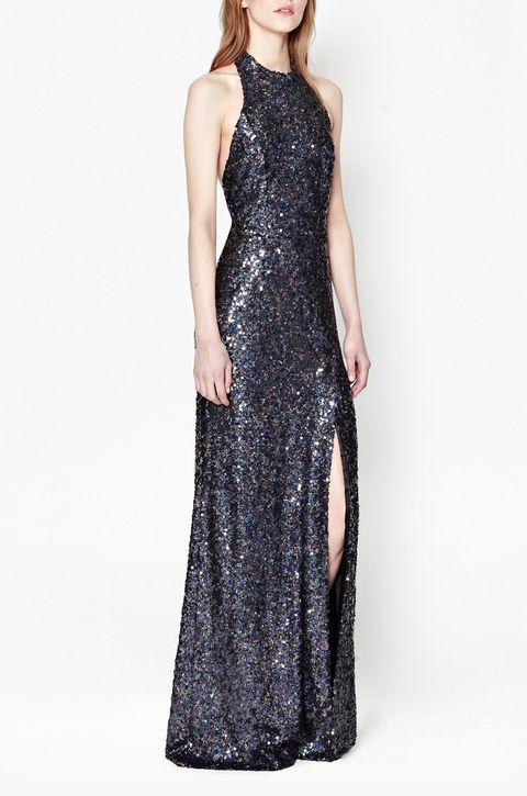french connection lunar sparkle sequin maxi dress in charcoal