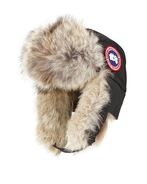 canada goose coyote fur aviator hat in black