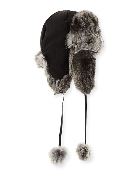 adrienne landau rabbit fur trapper hat in gray and brown