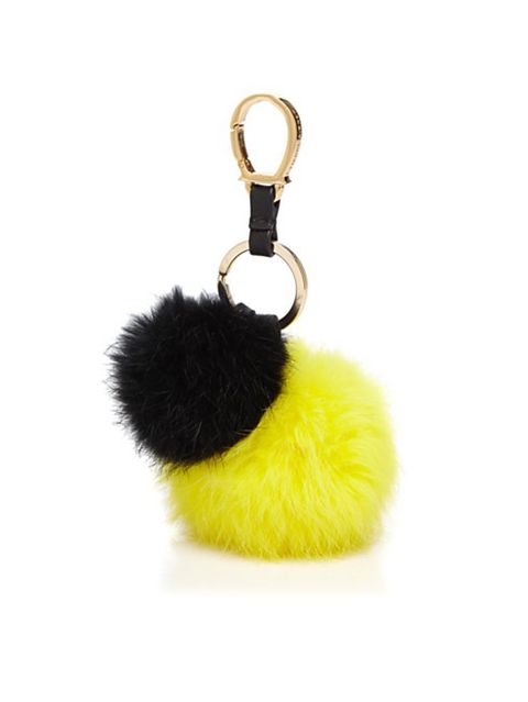 etienne aigner rabbit fur pom pom handbag charm in black and yellow