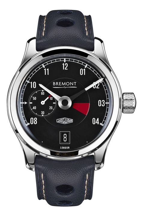 <p><strong><em>$11,395 <a href="http://www.exquisitetimepieces.com/pc/MKI/bremont-jaguar/Bremont+Jaguar+MKI" target="_blank" class="slide-buy--button">BUY NOW</a></em></strong></p><p>Bremont Watches technically have closer ties to aviation than they to cars. They're also very proud of their British roots, making the relationship with Jaguar a logical fit. Recently Jaguar's Special Operations division built six new classic E-Type Lightweight coupes — something more or less unheard of in the industry. As a tribute to these gorgeous pieces of rolling sculpture, Bremont created the Jaguar MKI, whose simplistic dial is designed to replicate the E-Type's tachometer gauge.</p>