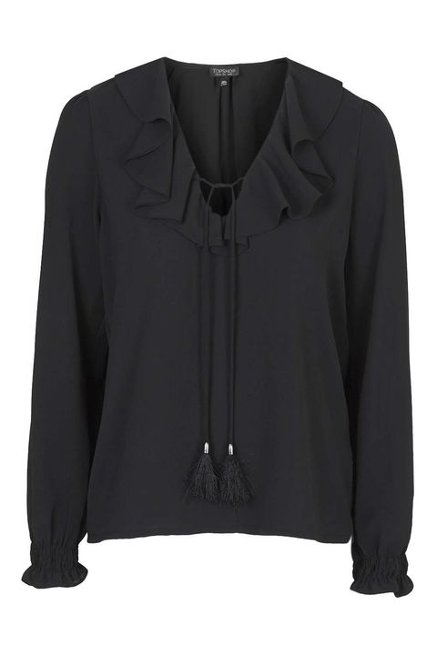 topshop ruffle front blouse in black