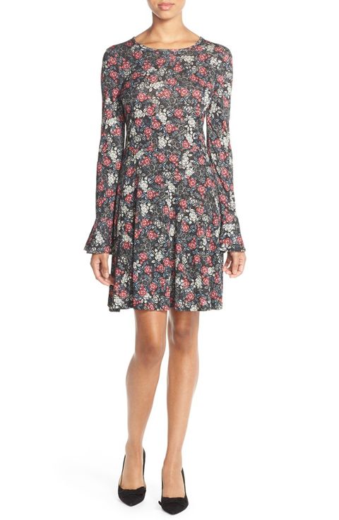 french connection floral print jersey a-line bell sleeve dress