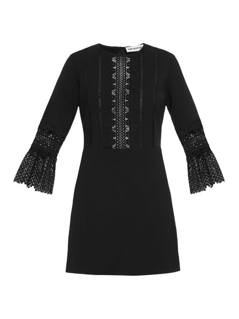 self portrait bell sleeve lace insert dress in black