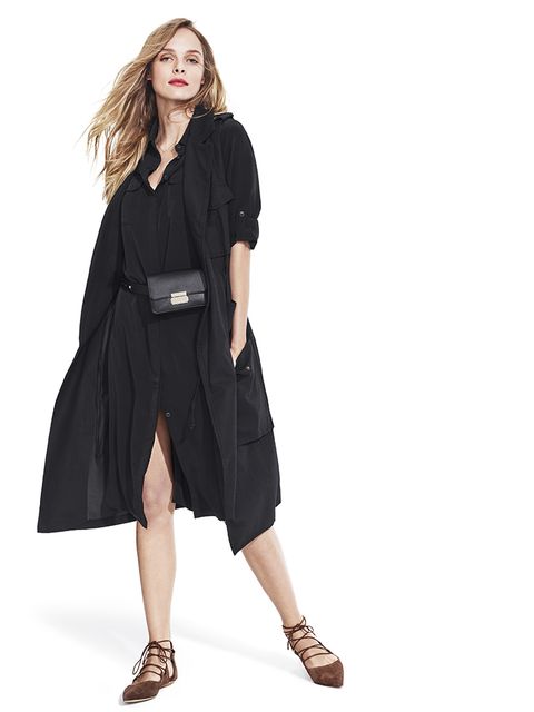 trench vest and midi shirtdress in black