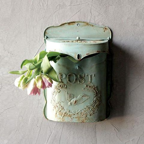 Creative Co-op Aqua Embossed Tin Letter Box