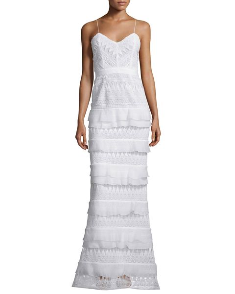 Self-Portrait Penelope Sleeveless Tiered Lace Gown