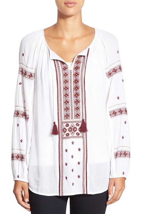 caslon embroidered  peasant tunic top in white and red