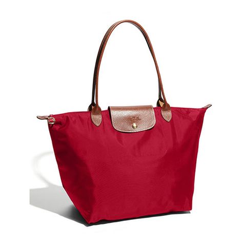 longchamp large nylon le pliage tote bag in deep red