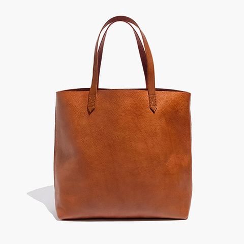 madewell transport tote bag in tan leather