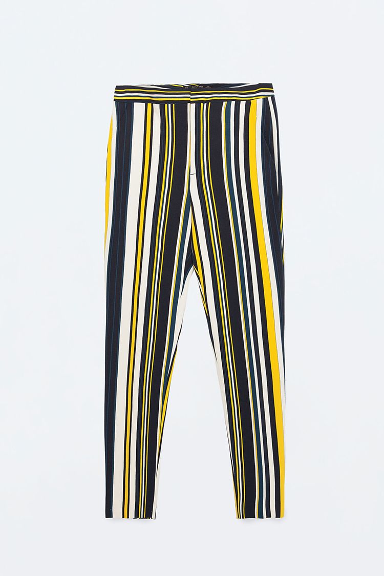 yellow and black striped trousers