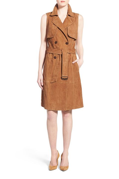 olivia palermo chelsea 28 sleeveless suede trench dress in tan