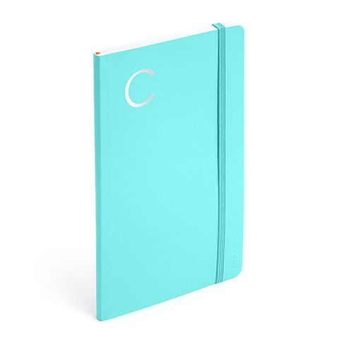 poppin aqua medium soft cover notebook with silver initial