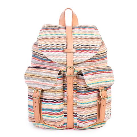 <p><strong><em>$100, </em></strong><strong><em><a href="http://shop.herschelsupply.com/products/dawson-backpack-womens-daybreak" target="_blank">herschelsupply.com</a></em></strong></p><p>The popular Dawson backpack gets an update with woven material. This backpack was designed in the spirit of carefree exploration, and brings a fresh wave of color to daytime adventures. Custom cotton lining and a zip pocket detail the inside. </p>
