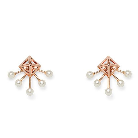 rebecca minkoff pyramid pearl stud earrings rose gold