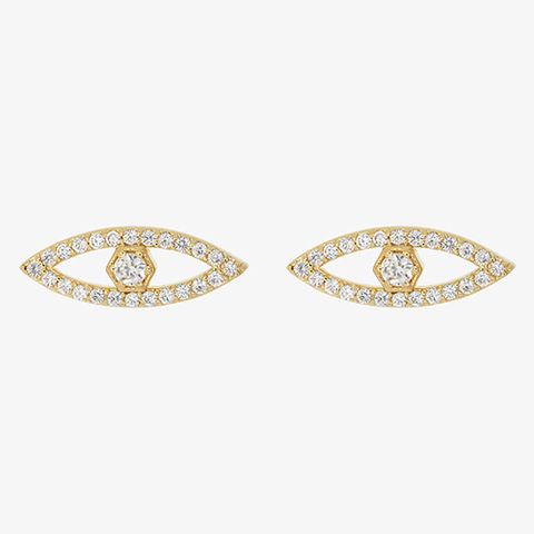 henri bendel luxe evil eye crystal stud earrings in gold