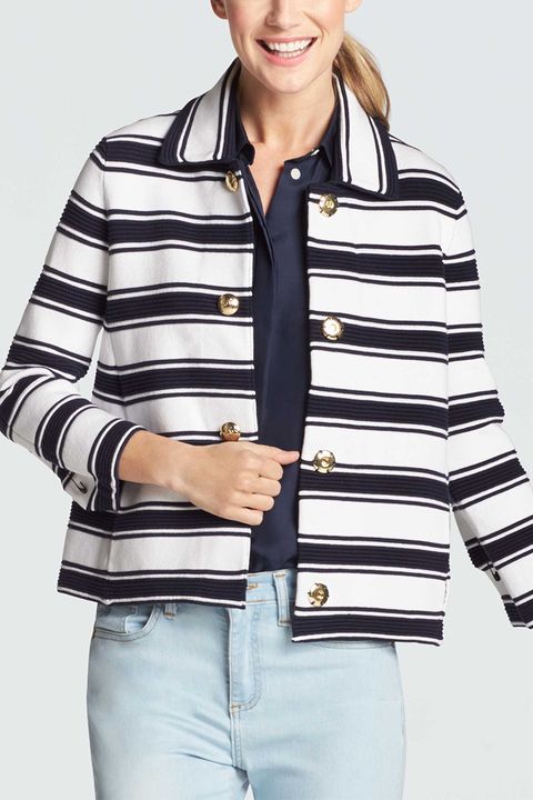 draper james ottoman striped knit blazer in navy and white