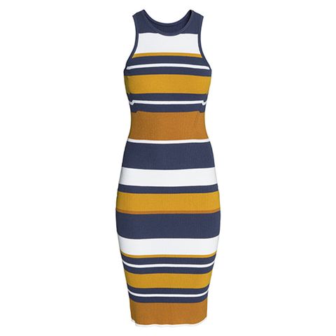h&m striped rib knit sleeveless tank dress in blue and yellow