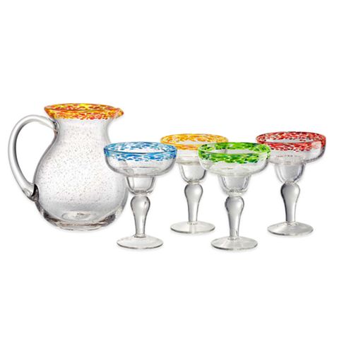 colorful margaritas glasses with salt rim