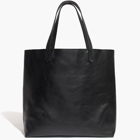 madewell black leather transport tote bag