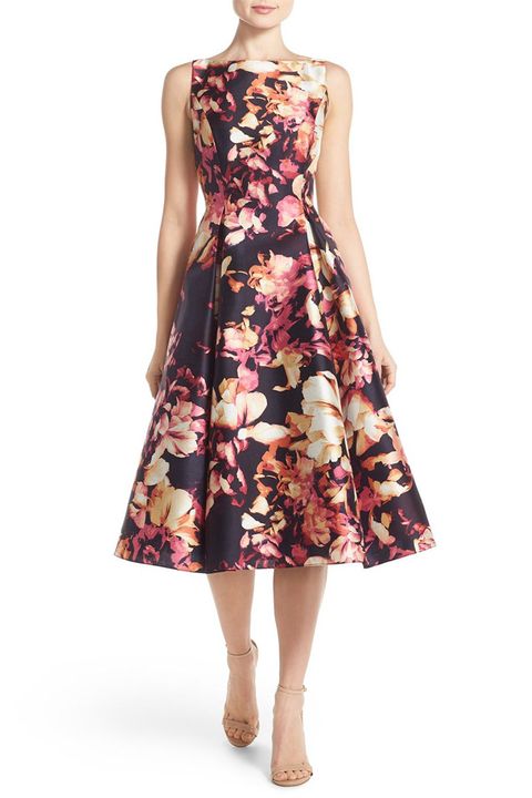 adrianna papell floral print fit and flare dress