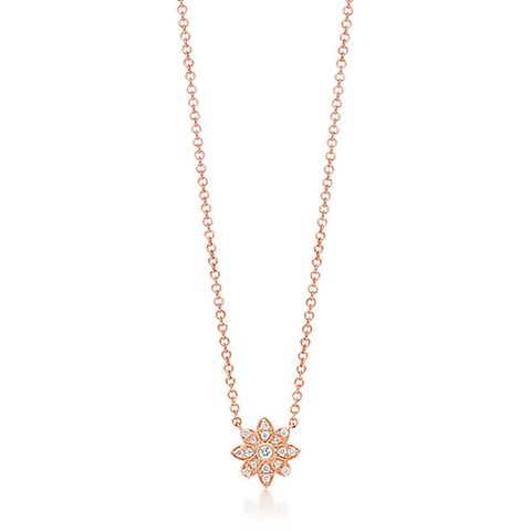 tiffany and co. enchant diamond rose gold flower pendant necklace