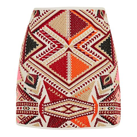 topshop jacquard embroidered pink and orange mini skirt