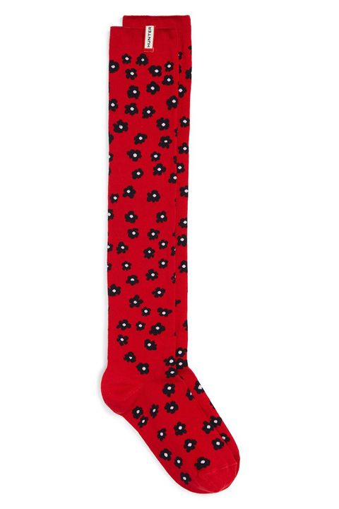 hunter flower cuff tall welly socks in red