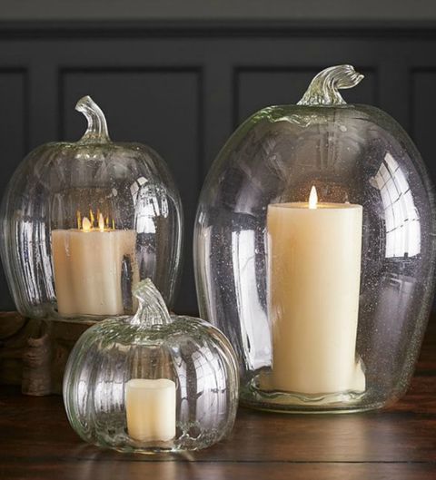 RECYCLED GLASS PUMPKIN CANDLE CLOCHES