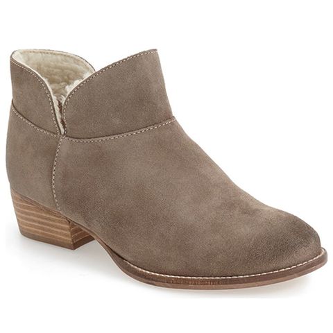seychelles faux shearling taupe suede bootie
