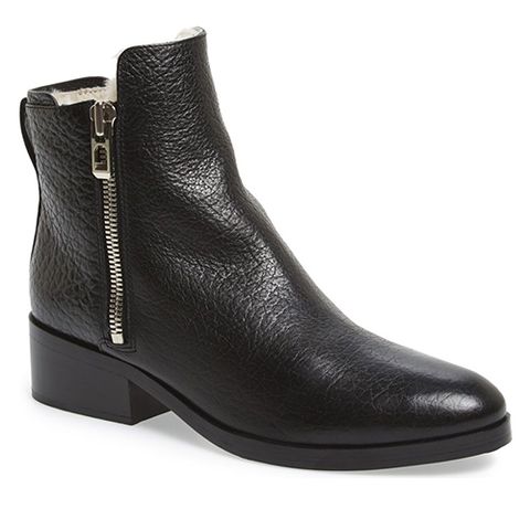 3.1 phillip lim shearling lined leather moto boots in black