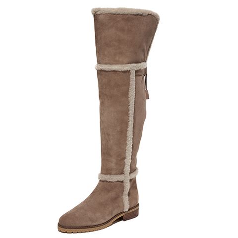 frye tamara shearling over the knee boots in taupe