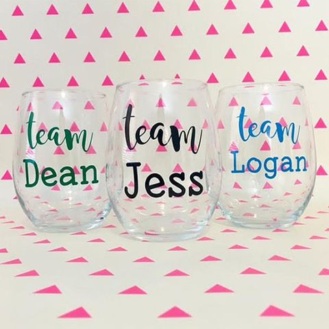 gilmore girls team jess dean and logan wine glasses