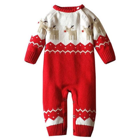 15+ Best Baby Christmas Outfits For 2018 - Baby Boy & Girl Christmas Newborn Baby Christmas Reindeer Knitted Sweaters Outfit - 15+ Best Baby Christmas Outfits For 2018 - Baby Boy & Girl Christmas