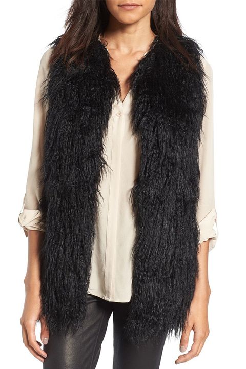 hinge black faux fur vest