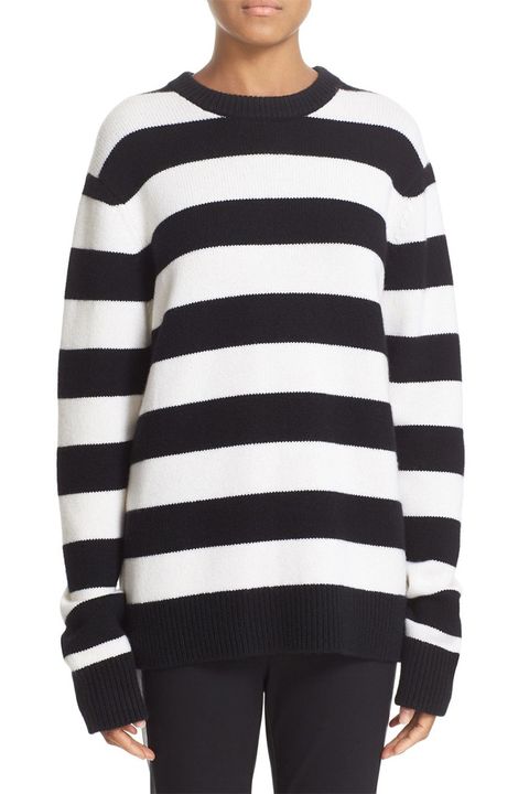 rag and bone shana striped oversized cashmere sweater in black and white