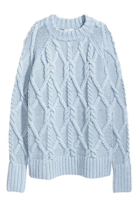 h&m cable knit long sweater in powder blue