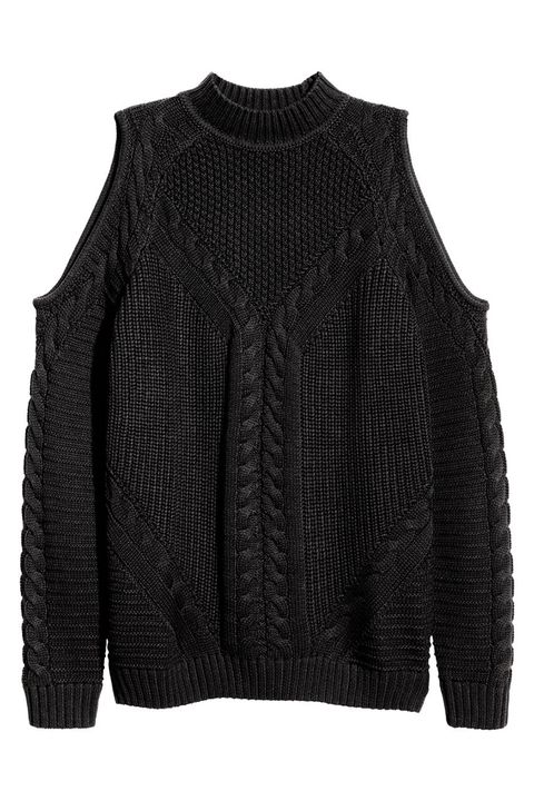 h&m cable knit open shoulder sweater in black
