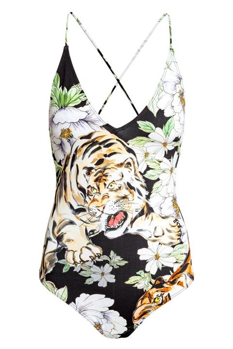 h&m one piece swimsuit with tiger print
